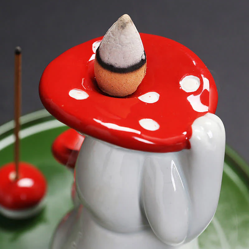 Year of the Rabbit Carrot Mushrooms Rabbit Ceramic Bunny Blessing Incense Burner (Extra 30% Off | USE CODE: FS30)