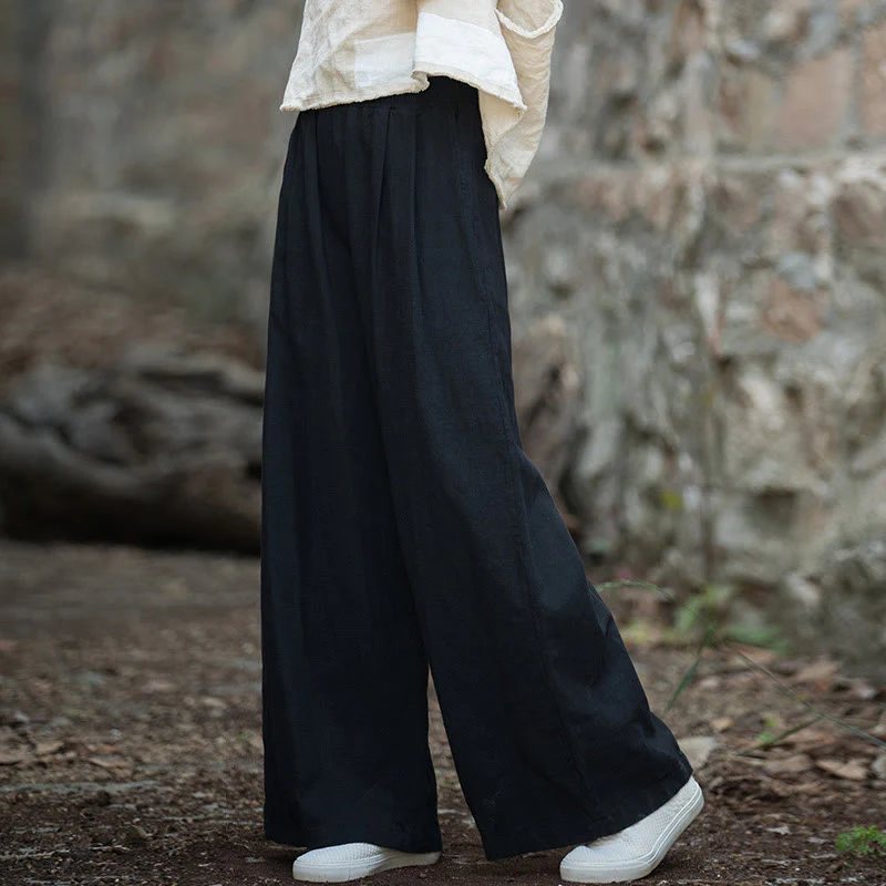 Buddha Stones Retro Wide Leg Pants Casual Women's Yoga Pants With Pockets