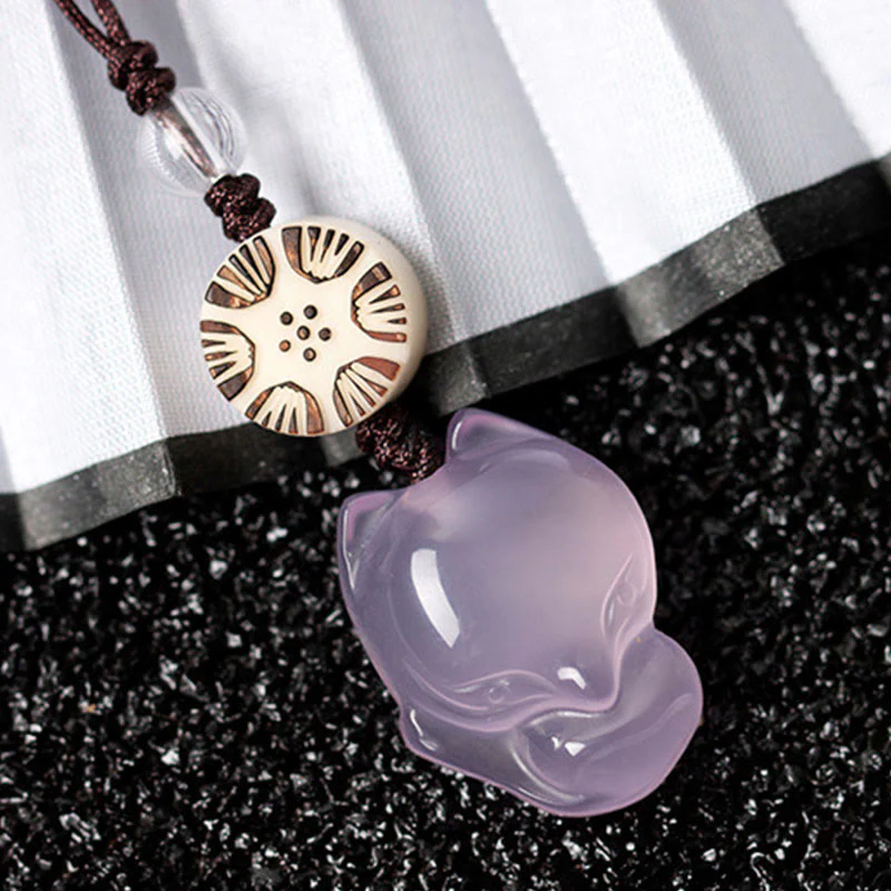 Buddha Stones Natural Chalcedony Fox Harmony Phone Hanging Decoration