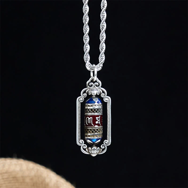 Buddha Stones Vintage Om Mani Padme Hum Prayer Wheel Copper Luck Pendant