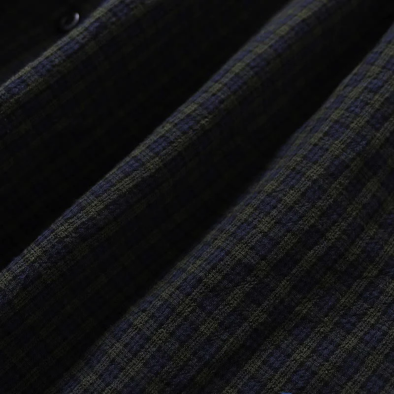 Buddha Stones Casual Plaid Simple Buttons Ruffled Design Cotton Linen Midi Dress With Pockets