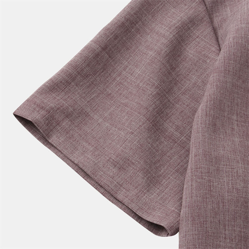 Buddha Stones Summer Men's Button Plain Short Sleeve Cotton Shirt With Pocket