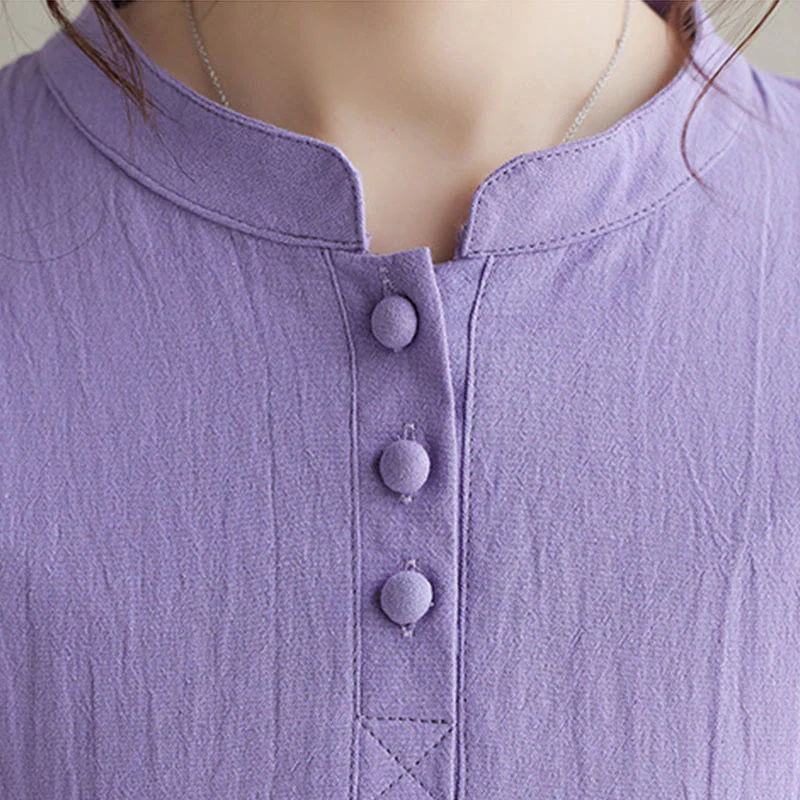 Buddha Stones Fall Ethnic Embroidery Cotton Linen Midi Dress With Pockets