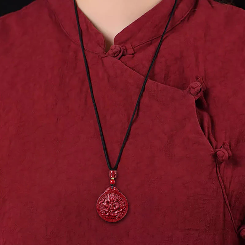 Buddha Stones Year of the Dragon Natural Cinnabar Dragon Protection Necklace Pendant