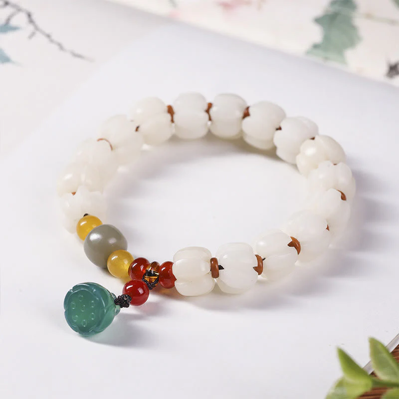 Buddha Stones Natural Bodhi Seed Red Agate Bodhi Calm Harmony Engraved Pumpkin Bead Lotus Bracelet