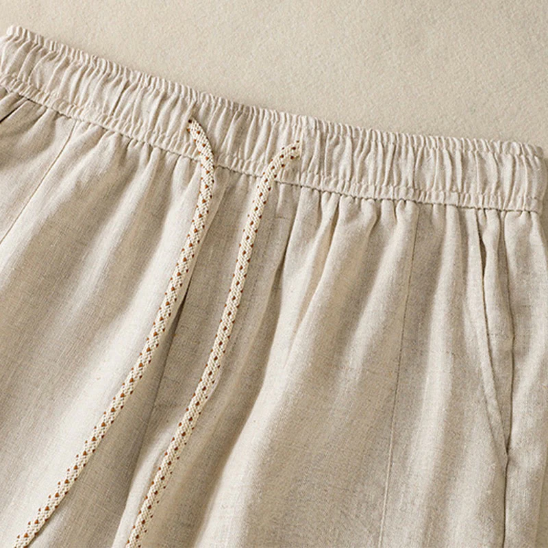 Buddha Stones Casual Embroided Bead Drawstring Women's Wide Leg Cotton Pants With Pockets