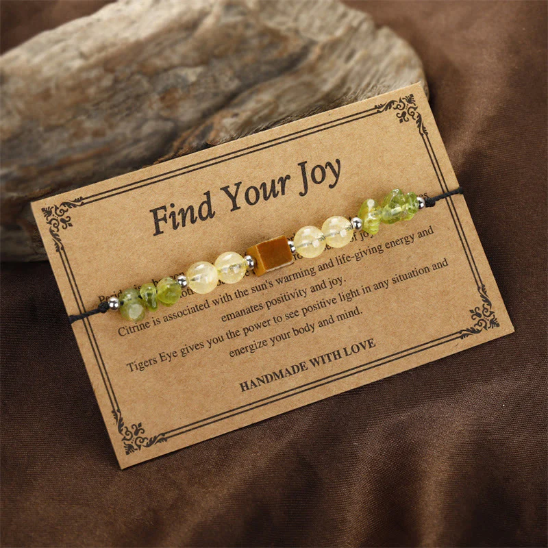 Buddha Stones Find Your Joy Peridot Citrine Tiger Eye Peace Rope Bracelet