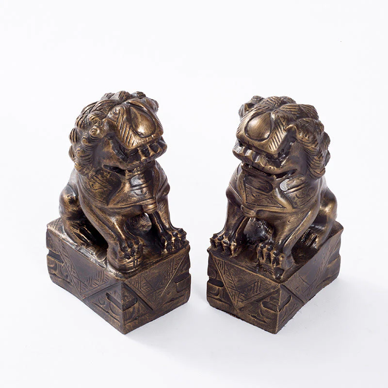 Buddha Stones 2Pcs Lion Statue Courage Strength Resin Home Office Decoration