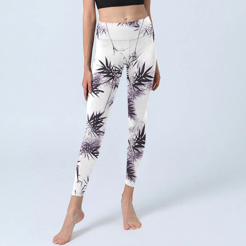 Buddha Stones White Black Bamboo Exercise Leggings Women's Yoga Pants