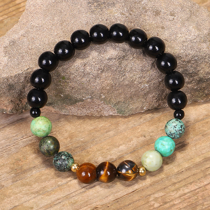 Buddha Stones 108 Mala Beads Natural Stone Tiger Eye Turquoise Protection Strength Bracelet Necklace