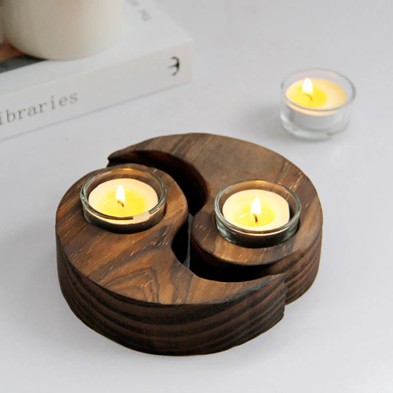 Buddha Stones Yin Yang Wood Candle Holder Meditation Rituals Use Items