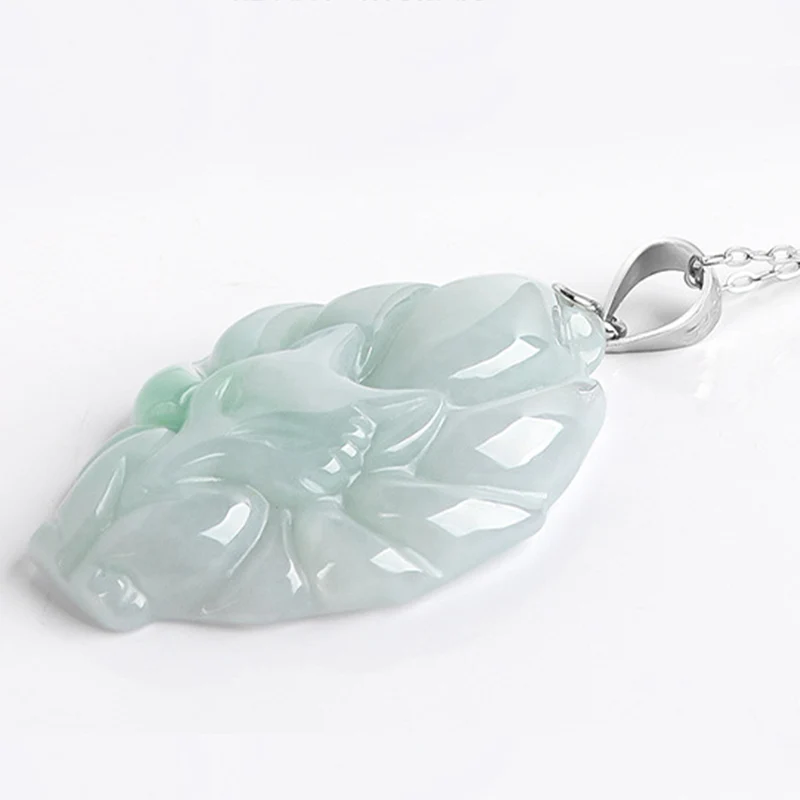 Buddha Stones 925 Sterling Silver Natural Jade Nine Tailed Fox Prosperity Necklace Pendant