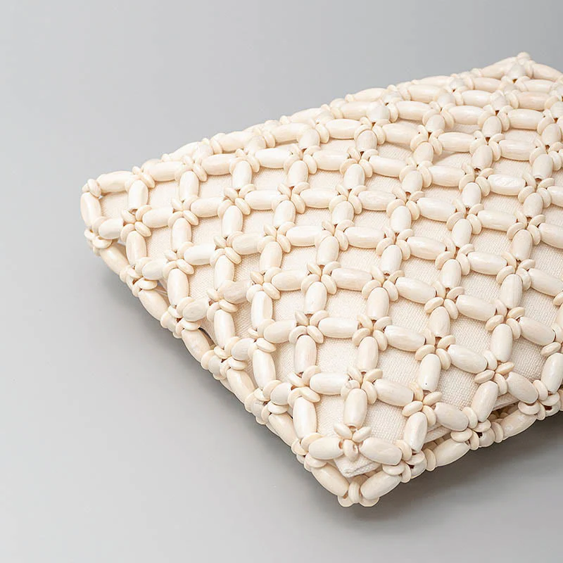 Buddha Stones Hand-woven Lozenge Wooden Beads Handbag