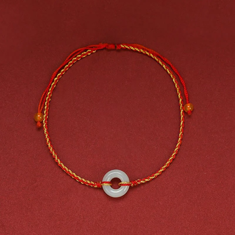 Buddha Stones Round Peace Buckle Jade Luck Abundance Braided Bracelet Anklet