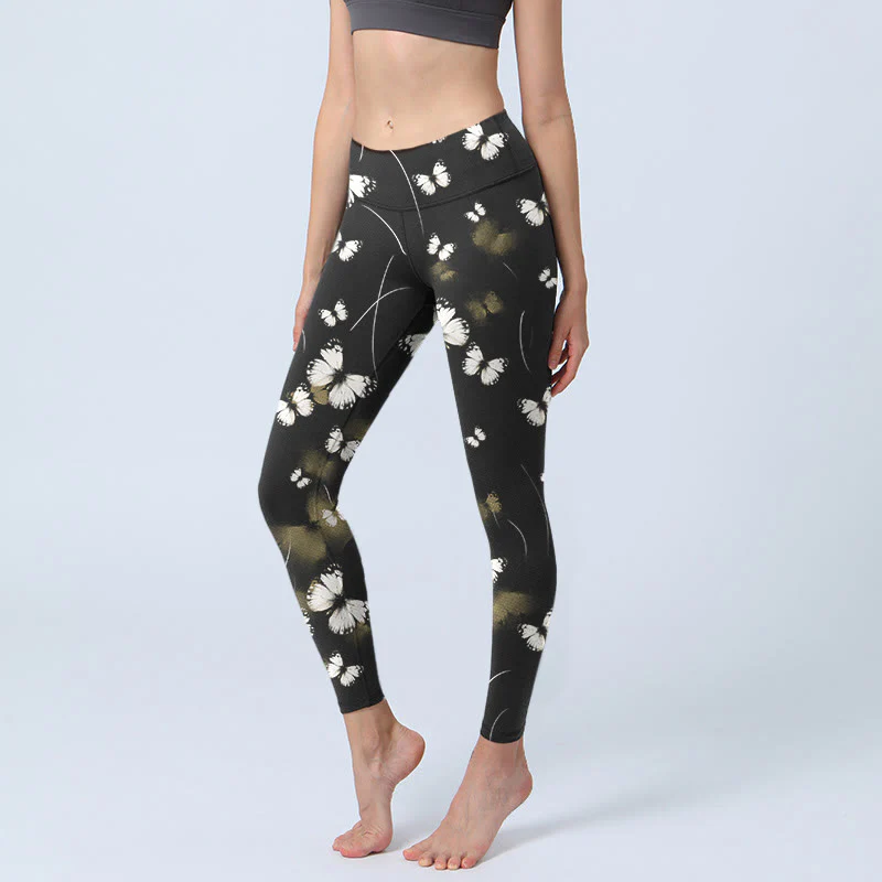 Buddha Stones White Butterfly Starlight Print Exercise Leggings Women's Yoga Pants