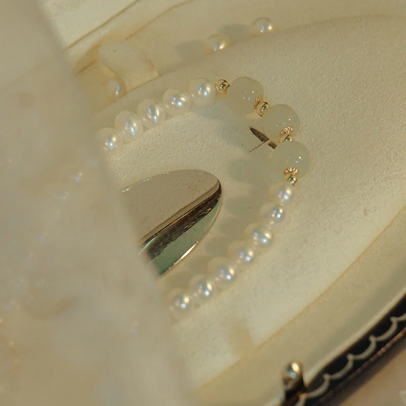 Buddha Stones 14K Gold Plated Natural Pearl Hetian Cyan Jade White Jade Sincerity Bead Chain Bracelet