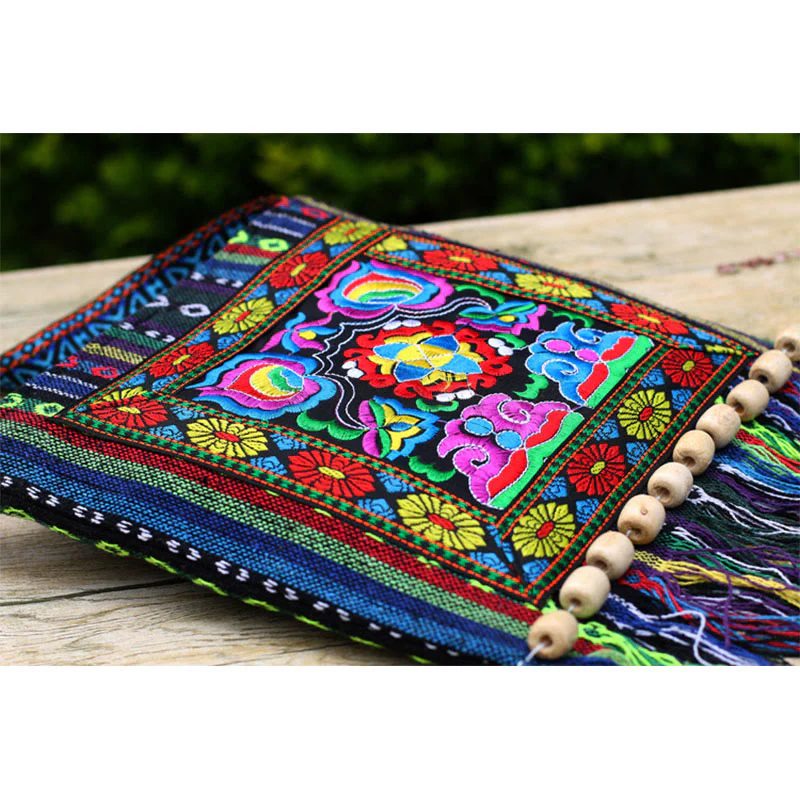 Buddha Stones Tibetan Handmade Embroidered Camellia Canvas Shoulder Bag Crossbody Bag