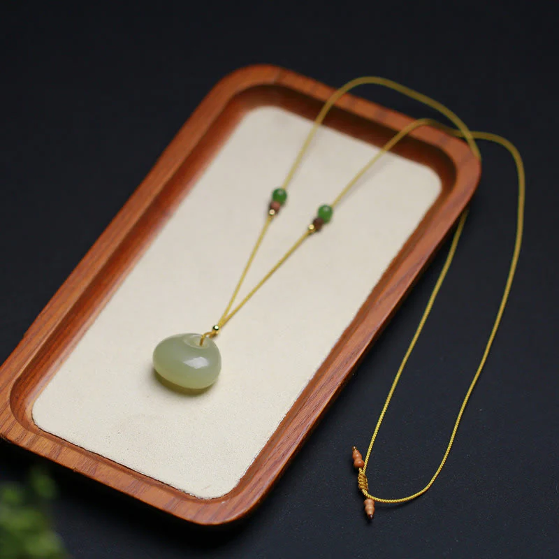 Buddha Stones Natural Hetian Jade Small Bag Pattern Prosperity String Necklace Pendant