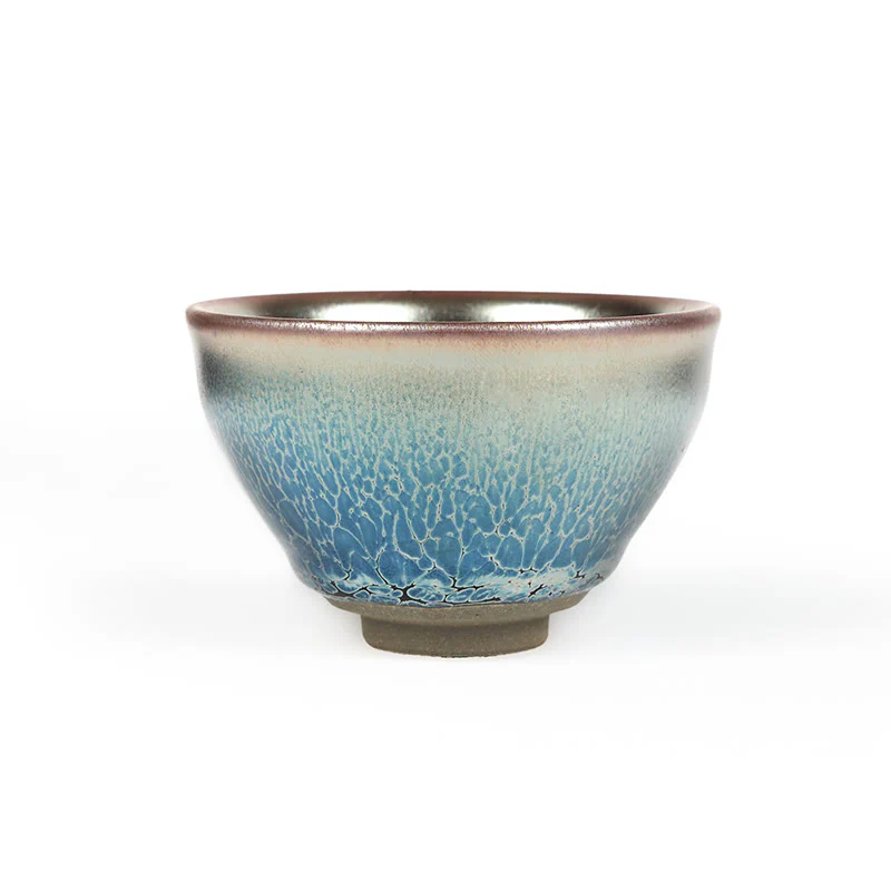 Buddha Stones Handmade Chinese Jianzhan Lotus Blue Ceramic Teacup Kung Fu Tea Cup 150ml