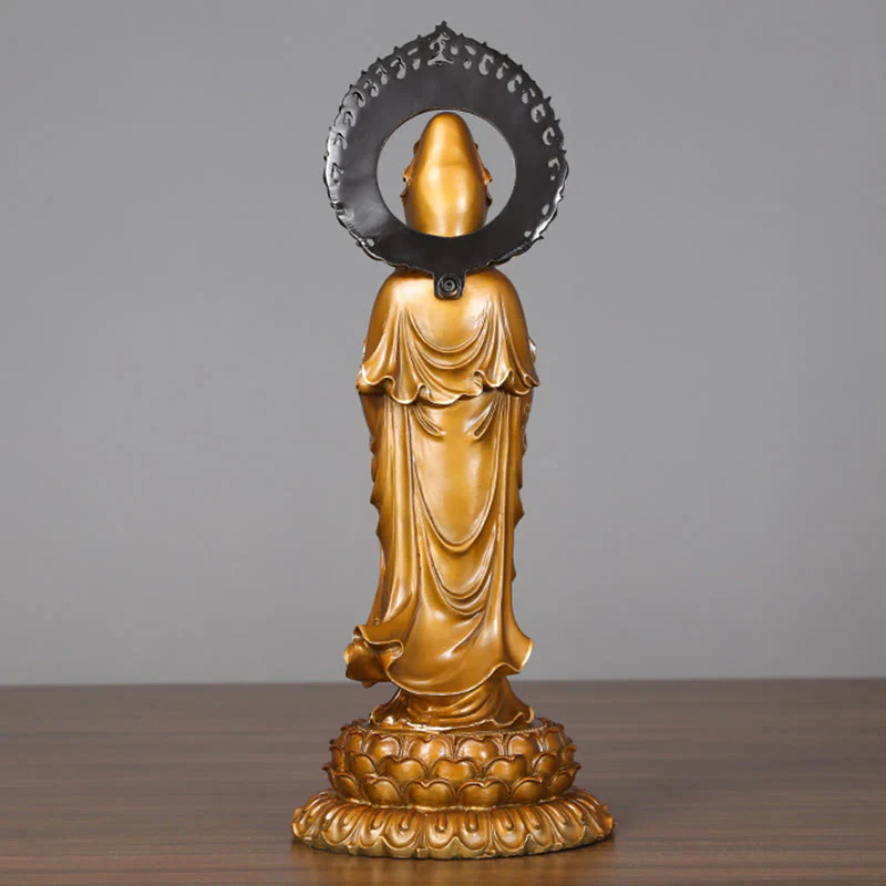 Buddha Stones Kwan Yin Avalokitesvara Lotus Aura Success Brass Copper Statue Home Decoration