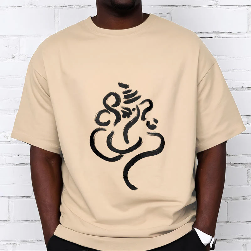 Buddha Stones Casual Ganesha Pattern Cotton Tee T-shirt