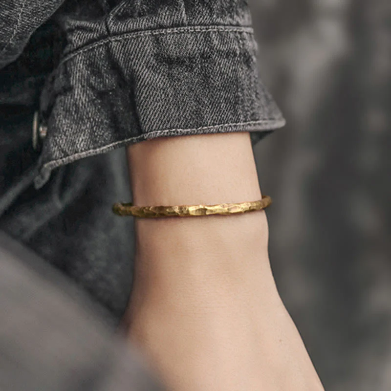 Buddha Stones Tibetan Bump Texture Copper Luck Cuff Bracelet Bangle