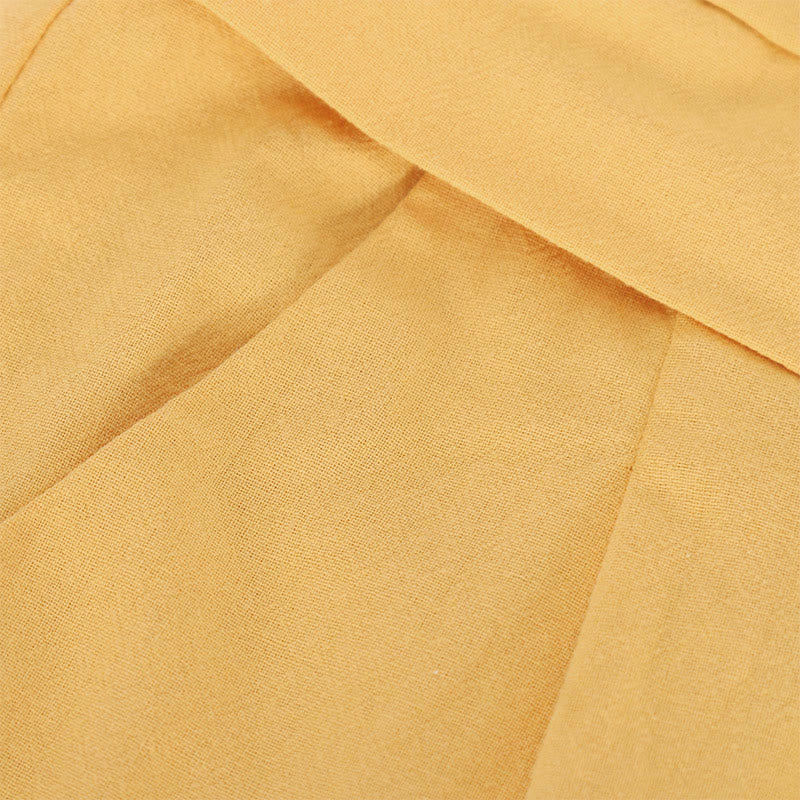 Buddha Stones Retro Casual High Waist Cotton Women's Wide Leg Pants With Pockets