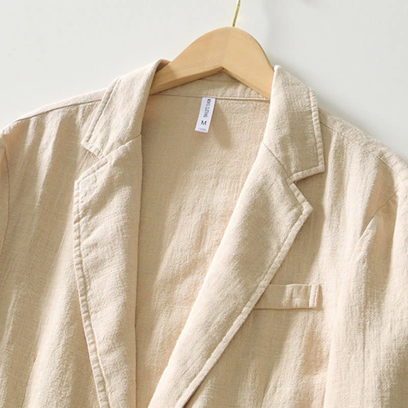 Buddha Stones Long Sleeve Button Placket Design Men's Cotton Linen Jacket Shirt With Pockets