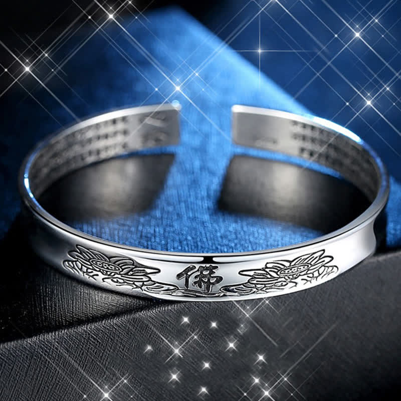 Buddha Stones Heart Sutra Mantra Lotus Peace Copper Cuff Bracelet Bangle