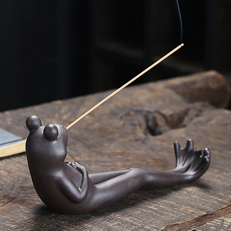 Buddha Stones Meditation Frog Ceramic Spiritual Healing Incense Burner