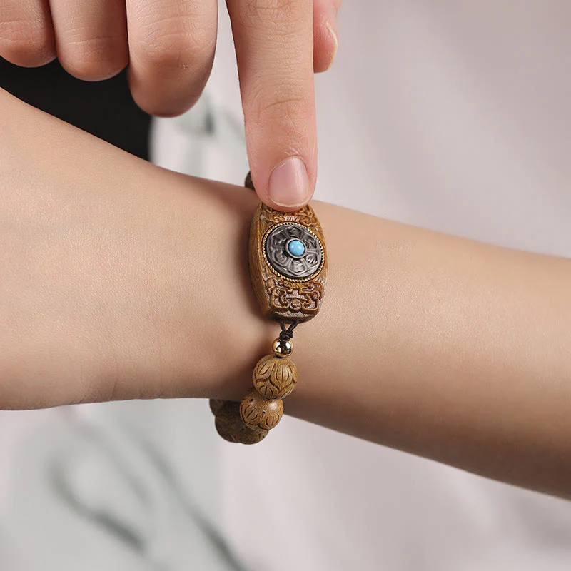Buddha Stones Green Sandalwood Ebony Wood Sandalwood Om Mani Padme Hum Soothing Bracelet
