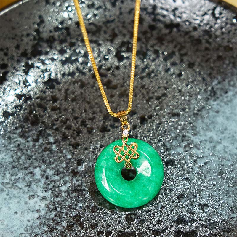 Buddha Stones Natural Cyan Jade Peace Buckle Chinese knot Success Necklace Pendant