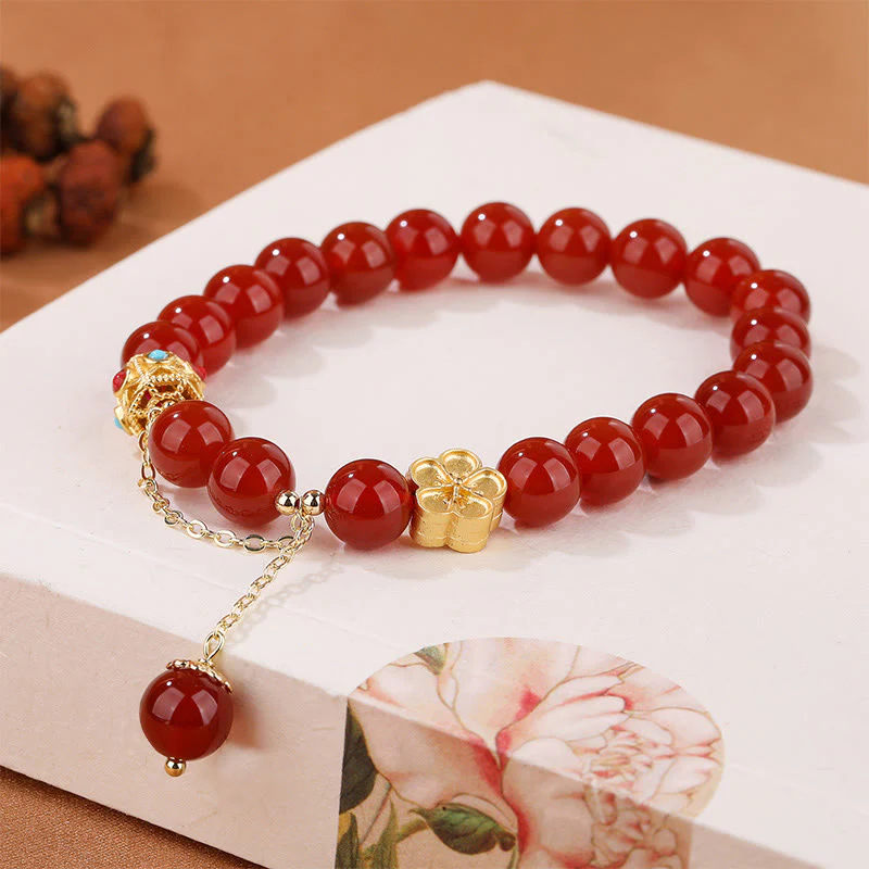 Buddha Stones Natural Red Agate White Agate Peach Blossom Self-acceptance Bracelet