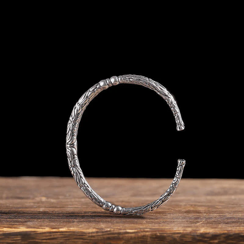 Buddha Stones Flower Dragon Pattern Engraved Balance Cuff Bracelet Bangle