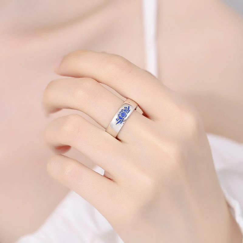 Buddha Stones Tibetan Blue Lotus Auspicious Clouds Copper Enlightenment Ring