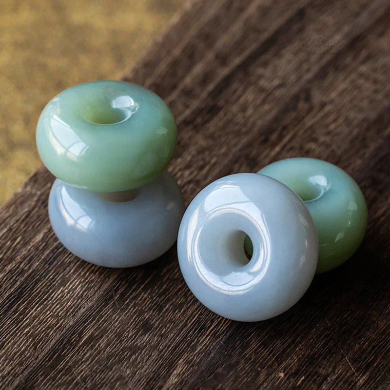 Buddha Stones Natural Round Jade Gray Jade Peace Buckle Luck Necklace Pendant
