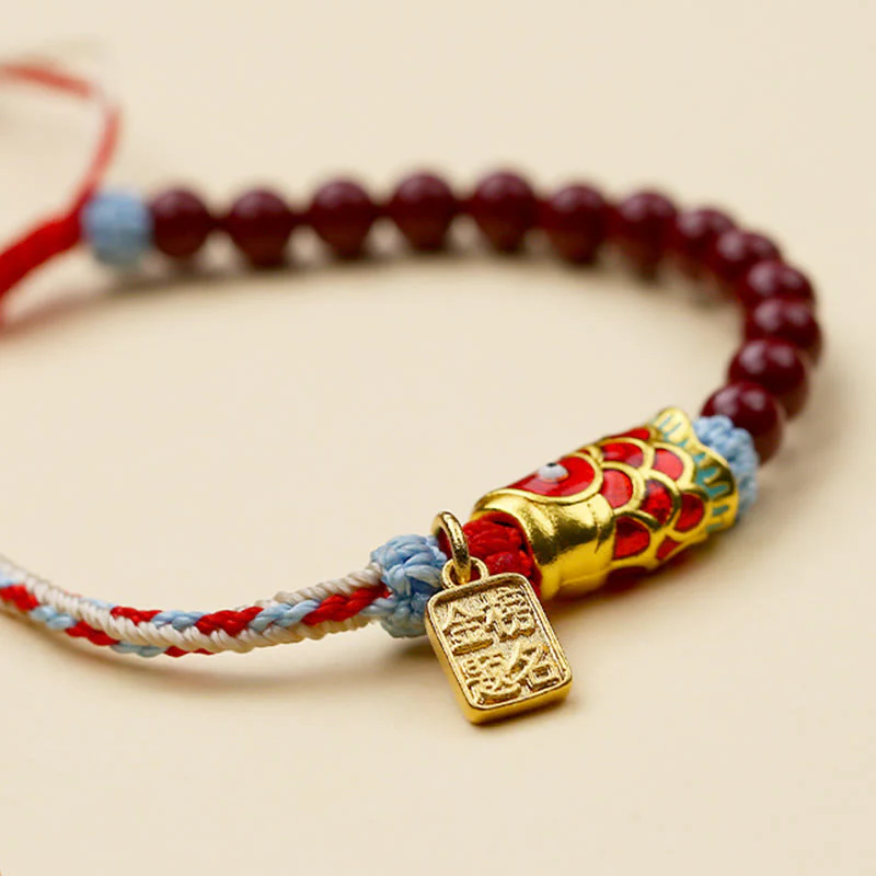 Buddha Stones Cinnabar Beads Lucky Koi Fish Blessing Bracelet