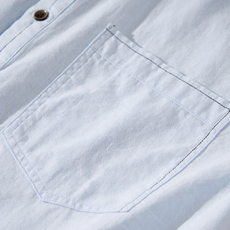 Buddha Stones Summer Solid Men's Half Button Short Sleeve Cotton Shirt