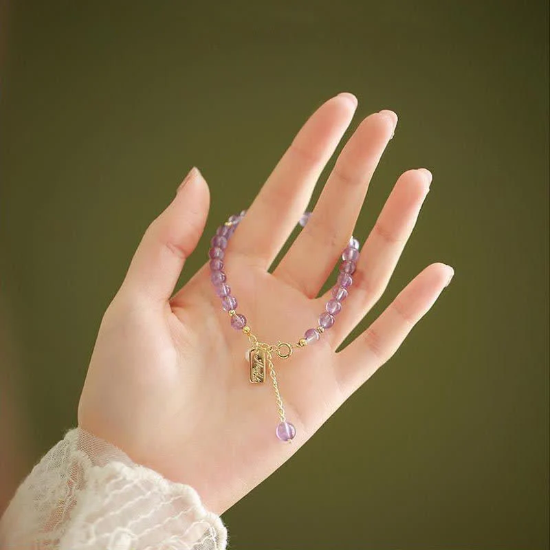 Buddha Stones Natural Amethyst Crystal Relieves Stress Bracelet