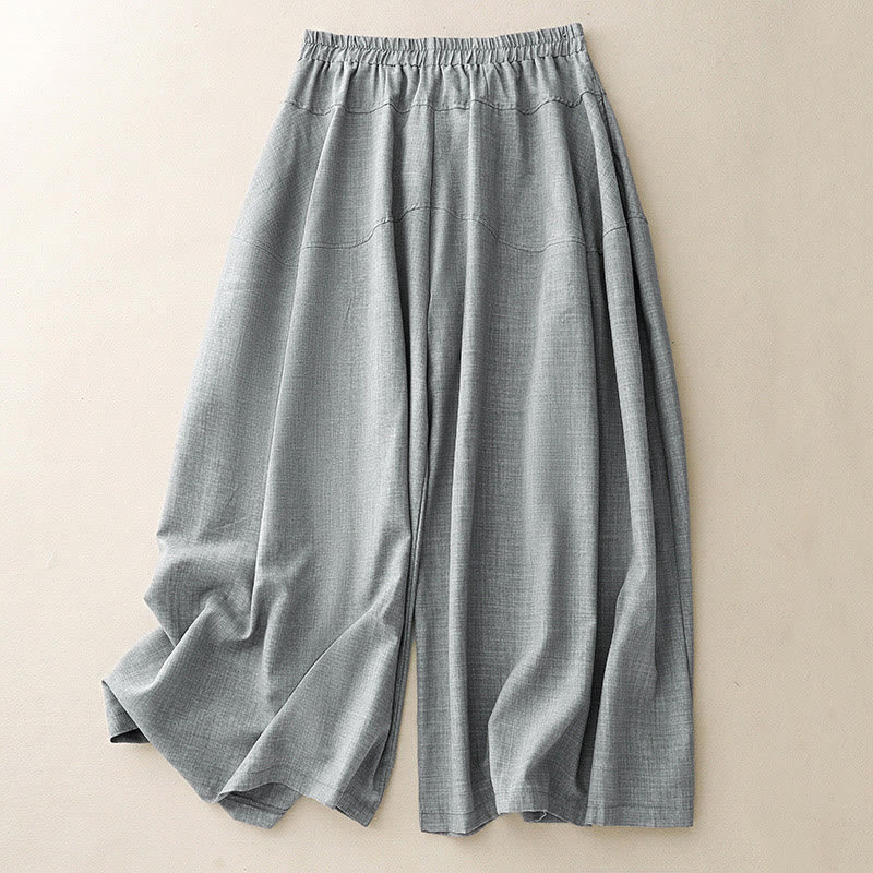Buddha Stones Plain LightSteelBlue Women's Wide Leg Cotton Linen Pants With Pockets