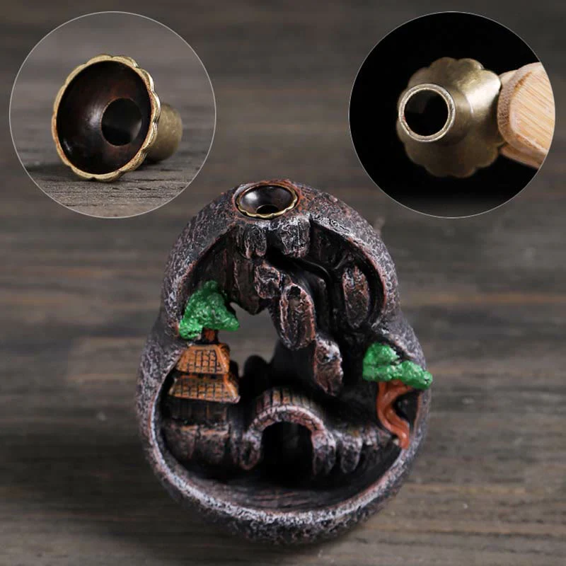 Buddha Stones Mountain Bridges Pattern Meditation Resin Backflow Incense Burner