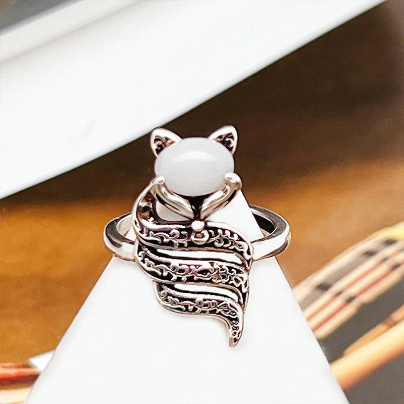 Buddha Stones Copper Fox Head Open Healing Ring