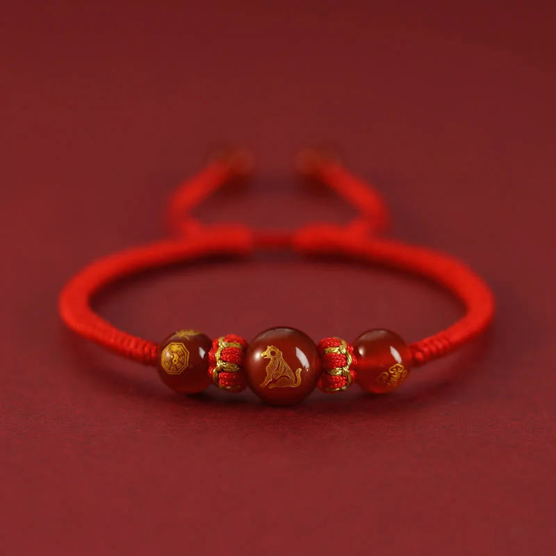 Buddha Stones Handmade Red Agate Chinese Zodiac Red String Braided Protection Bracelet