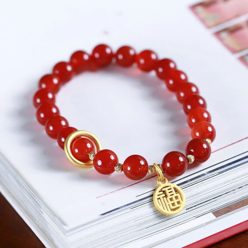 Buddha Stones Natural Red Agate Blessing Letter Confidence Bracelet