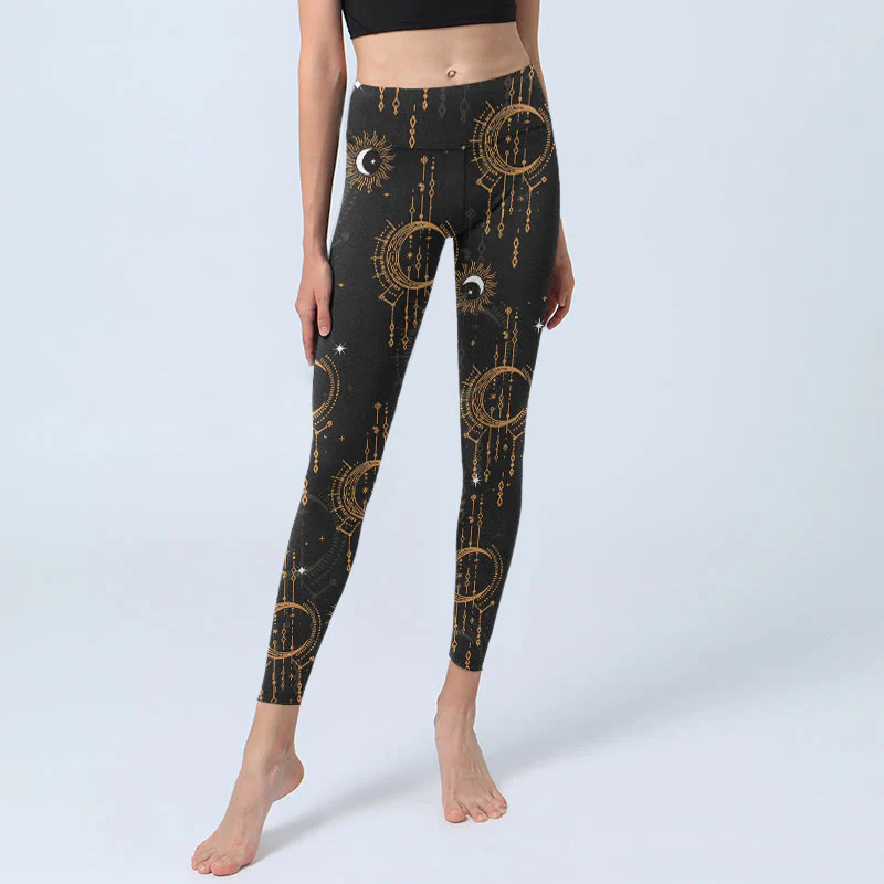 Buddha Stones Moon Star Constellation Print Gym Leggings Women's Yoga Pants