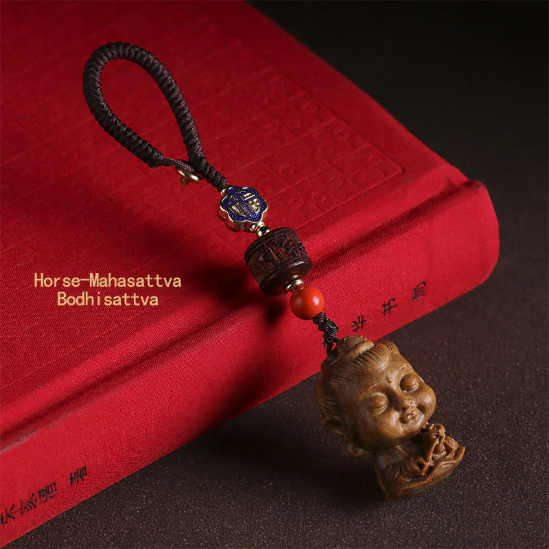 Buddha Stones Chinese Zodiac Natal Buddha Green Sandalwood Om Mani Padme Hum Peace Key Chain