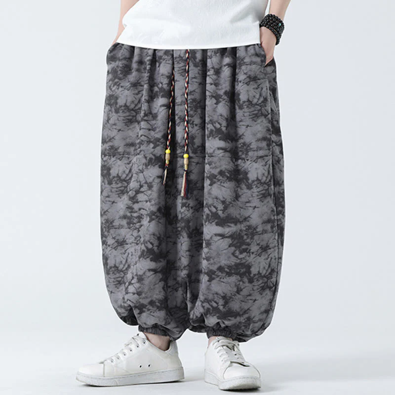 Buddha Stones Retro Casual Drawstring Design Floral Pattern Men's Harem Pants With Pockets