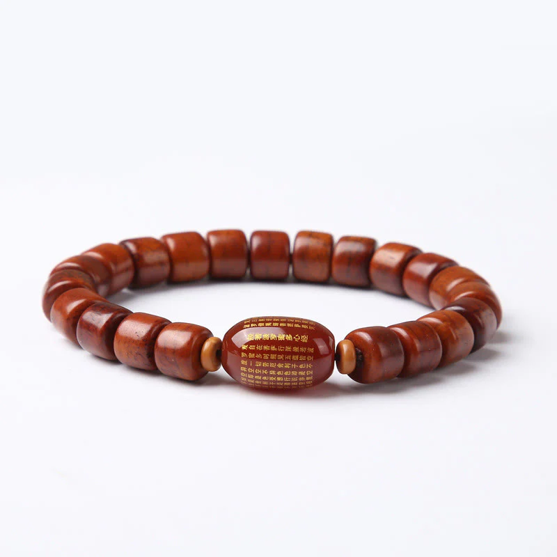 Buddha Stones Tibetan Bone Beads Three-Eyed Dzi Bead Sheep Horn Red Agate Strength Bracelet