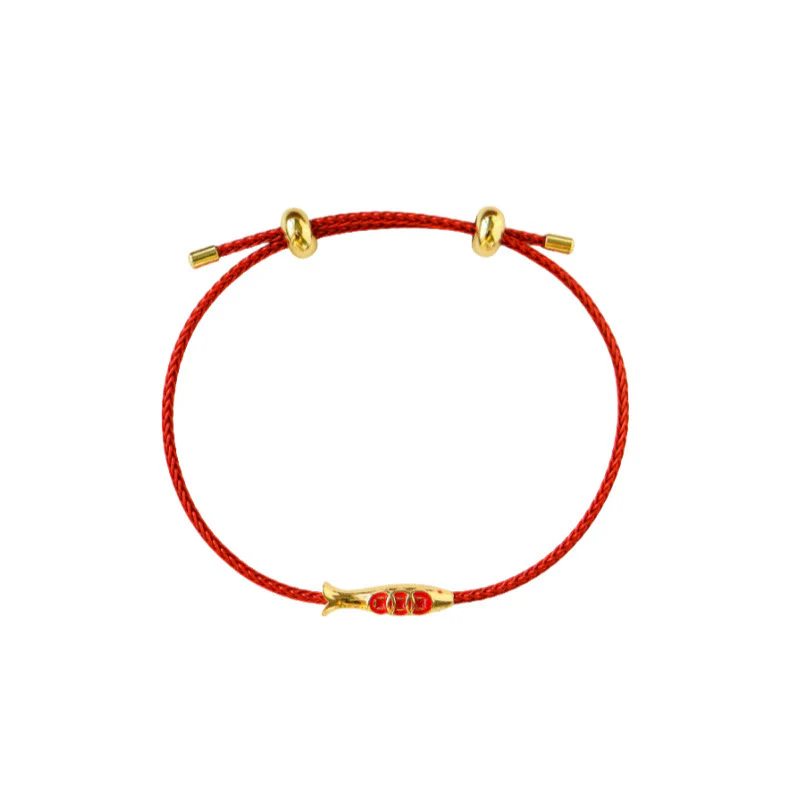 Buddha Stones Brass Koi Fish Red String Wealth Bracelet