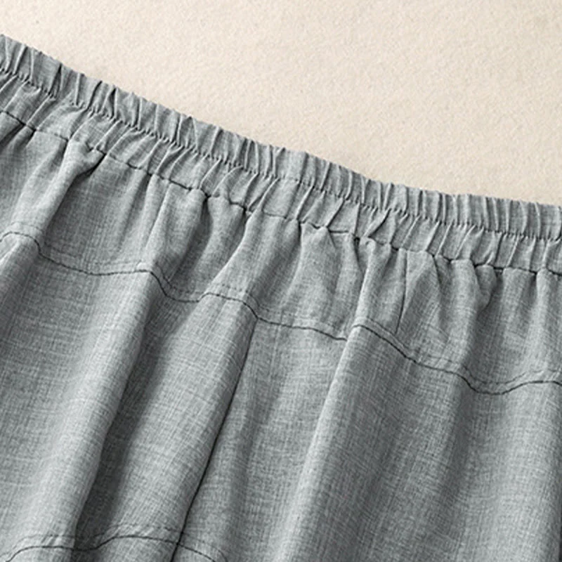 Buddha Stones Plain LightSteelBlue Women's Wide Leg Cotton Linen Pants With Pockets